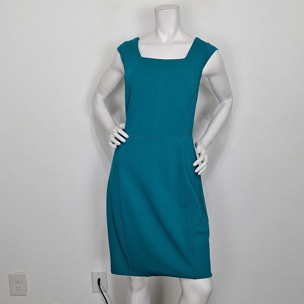 Goldray NWT Classic Teal Green Coquette Square Neck Ponte Sheath Dress Size M